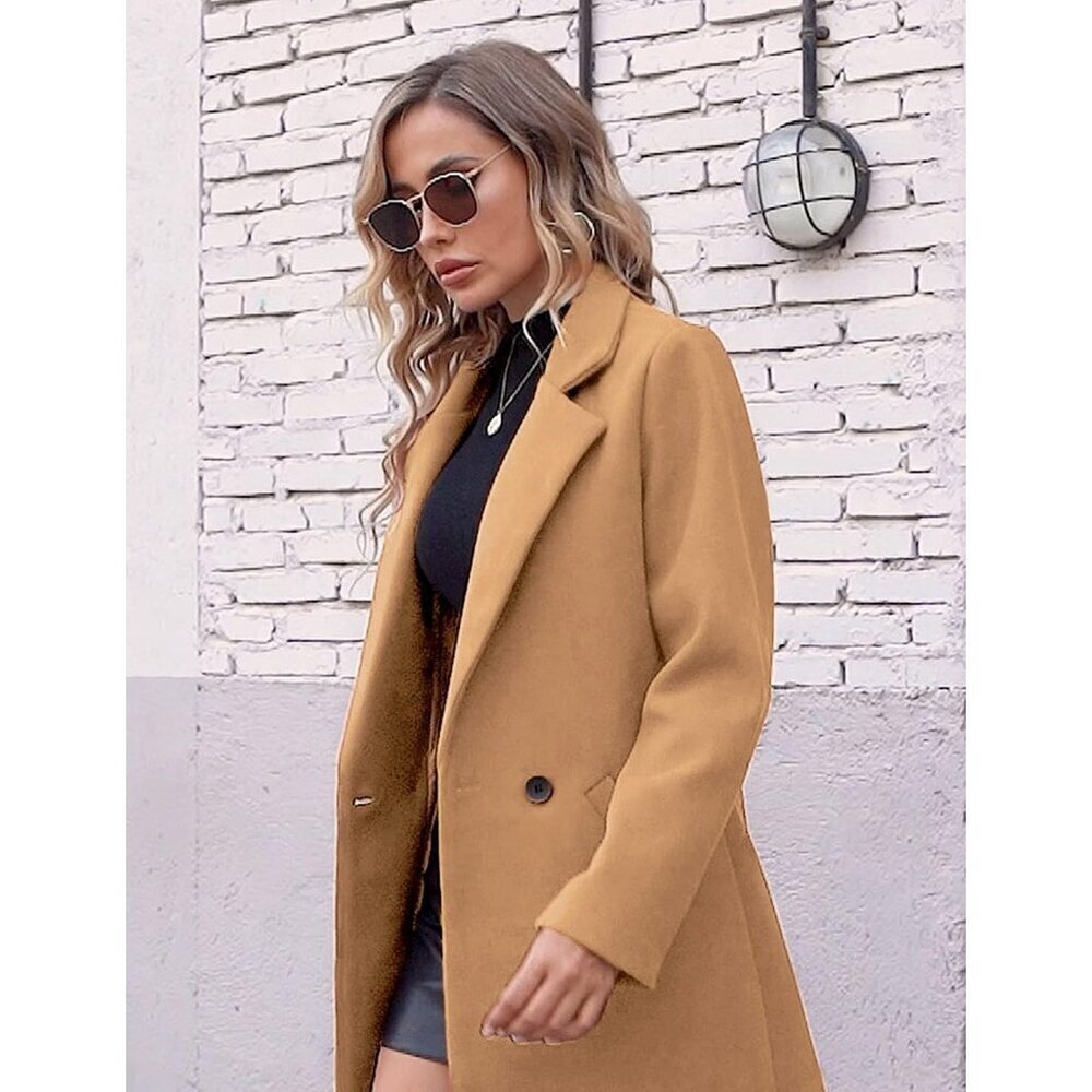 🆕Women’s Camel Wool Coat Casual Long Chic Outerwear Warm Winter Jacket Style - Picture 5 of 6
